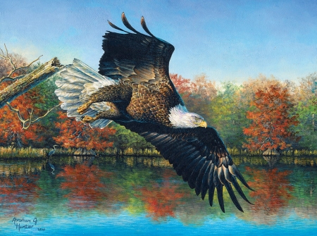 Eagle - eagle, abraham hunter, bird, art, burd, painting, pictura, vultur, pasari