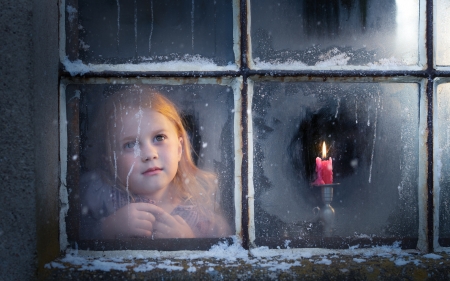 First Advent Candle - Advent, window, girl, candle, little, child