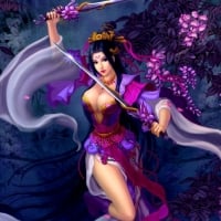 Woman with Purple Flower Swords