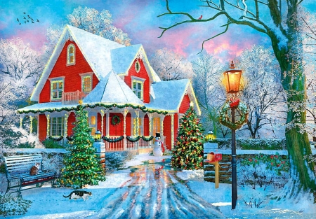 Christmas - christmas, houses, paintings, beautiful