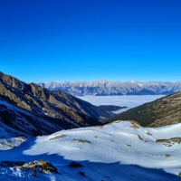 View from Naviser Jochl (Tirol, Austria) to a fog filled Inntal Valley