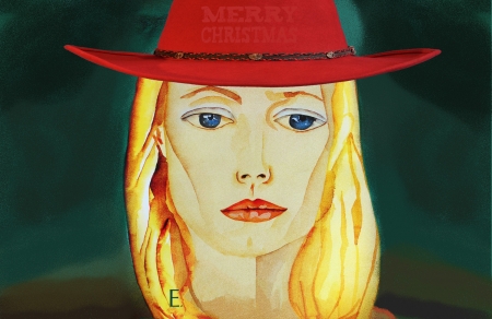 Gwen Cowgirl - cowgirl, sketch, holiday, hats, Christmas, art