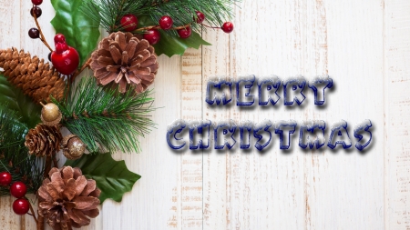 Rustic Winter - Feliz Navidad, berries, holly, rustic, holiday, wood, Christmas, pinecones, wreath