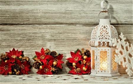 ♥ - christmas, flowers, lantern, pine cones