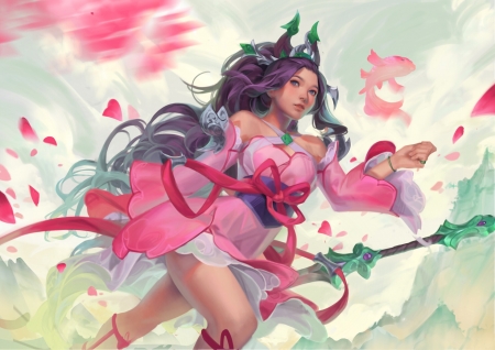 Sacred Sword Janna - kassian, fantasy, girl, pesti, janna, fish, pink, luminos