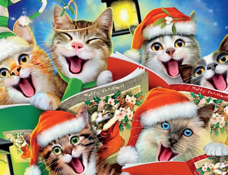 Christmas selfie - christmas, carolers, craciun, funny, selfie, pisici, cat