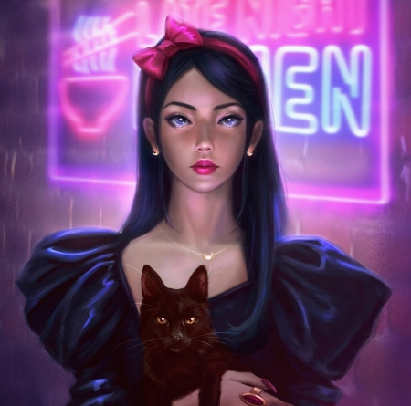 Kiki and Zizi - neon, can, pink, yana cot, dark, witch, fantasy, pisici, kiki, zizi, luminos