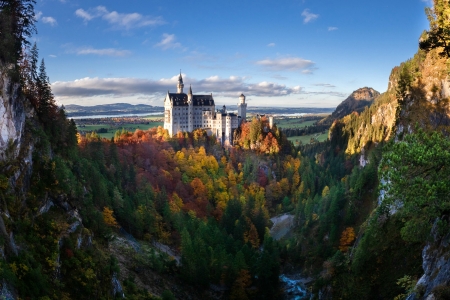 Neuschwanstein Castle in the Autumn - germany, forest, castle, autumn