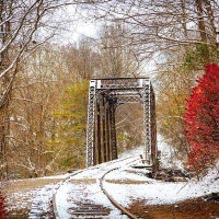 First Snowfall at the Tuckasegee River Bridge Trestle, Smoky Mountains