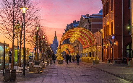 Moscow, Russia - christmas, lanterns, moscow, russia, street