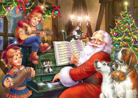 :) - dog, children, art, craciun, copil, instrument, piano, christmas, santa, caine