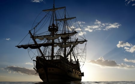 tall ship - ship, ocean, sails, tall, sky