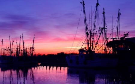 fishing trawlers - sunset, ocean, fishing, trawler