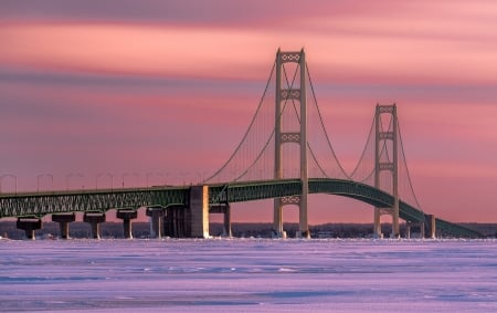 Michigan bridge - colorful, ice, winter, bridge