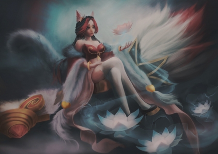 Ahri - gh, fantasy, kitsune, ghart, ahri, girl, fox, lotus