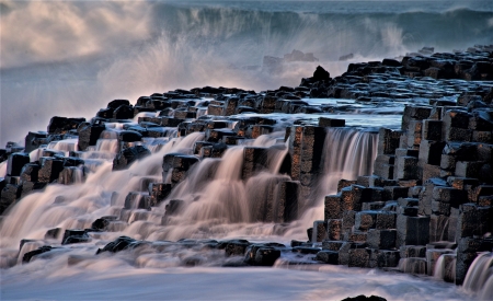 Giant’s Causeway - columns, ancient, waterfall, Ireland