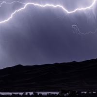 Lightning strikes the Great Sand Dunes of Colorado