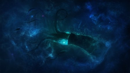 Kraken nebula - blue, tim barton, stars, nebula, dark, fantasy, cosmic, kraken, luminos