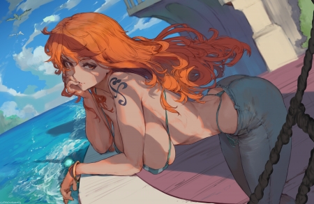 Nami - tattoo, one piece, redhead, nami