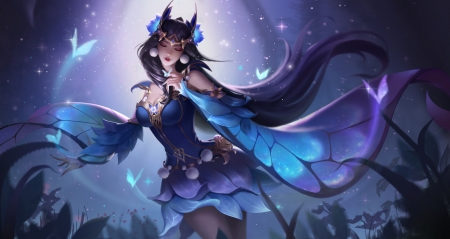 Fantasy girl - purple, blue, frumusete, lee, fantasy, leeart, girl
