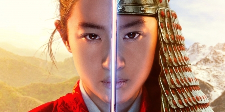 Mulan ( 2020 ) - afis, asian, face, girl, movie, mulan, poster, princess, sword, warrior
