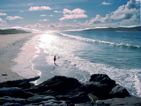 Lady on the Shore - island, ocean, beach