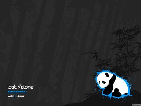 Poor Little Panda - panda, alone, lost, black and white, 3d