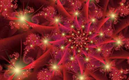 Red Shift - red, lights, spiral, leaves, fractals, colorful