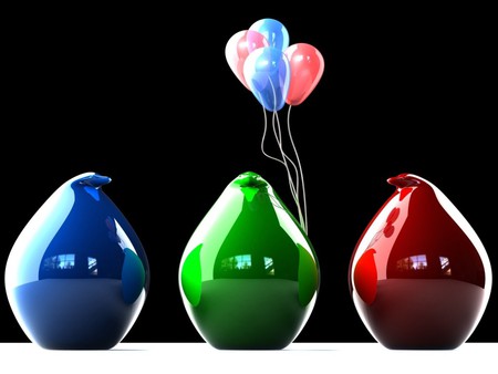 Color Party - red, balloons, 3d, color, abstract, blue, green