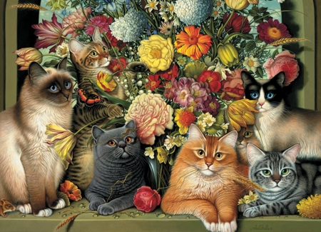 Cats and flowers