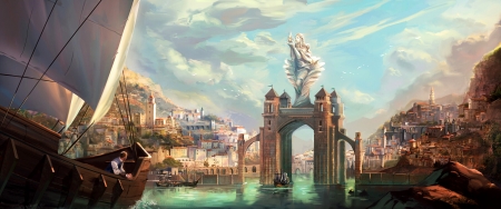 Welcome home - port, sail, city, water