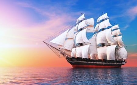 tall ship - ocean, sails, tall, ship