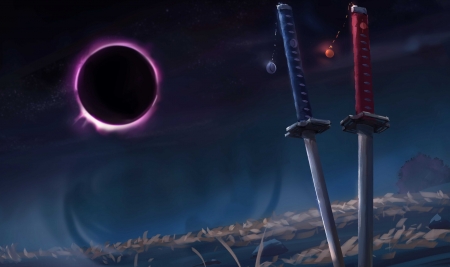 Eclipse - night, clarity, sword, eclipse, art, dark, moon, fantasy, luna, cla rity, luminos, katana