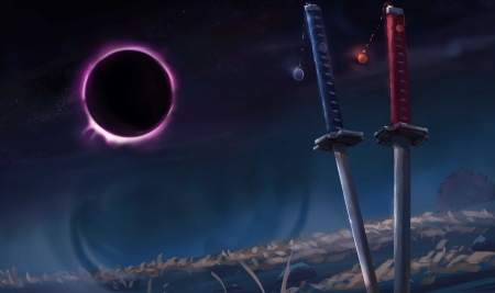 Eclipse - moon, clarity, sword, night, dark, fantasy, eclipse, katana, art, luminos, cla rity, luna