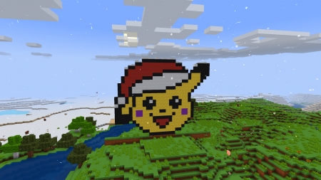 Pikachu Pokemon in Santa's Hat in RealmCraft Free Minecraft StyleGame - blockbuild, fun, game design, mobile games, pixels, realmcraft, action adventure, sandbox game, letsplay, building game, free minecraft, minecraft, minecraft update, gameplay, 3d game, minecraft tutorial, minecrafter, pixel games, minecraft house, cube world, open world game, games, video games, minecraft mob, animals, play games