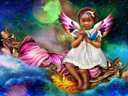 Angel Child - moon, girl, angel, child