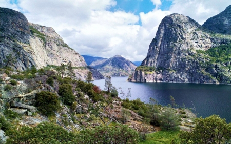 Hetch-Hetchy Valley, Yosemite - usa, clouds, river, california, landscape, sky