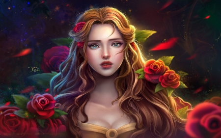 Roses - flowers, blossoms, digital, girl, art