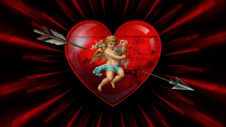 Cupid's Arrow -Valentine-desktop - arrow, black, cupid, heart, red, valentine