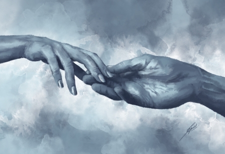 Weak force - fantasy, hand, caitlin spies, blue, art, luminos