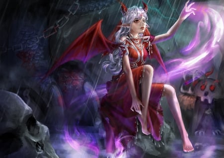 Evelyn - bat, cart, girl, lol, fantasy, purple, wings, evelyn, demon