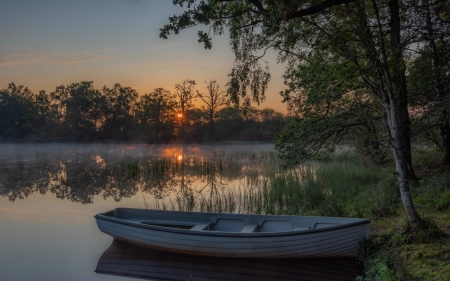 Calm Lake - Serene, Sunset, Lake, Sunrise, Boat, Calm, Water, Peace, Sky