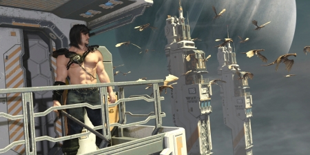 Ovlivion - muscle, sword, hero, fantasy, dragon, fighter, hunk, futuristic, warrior