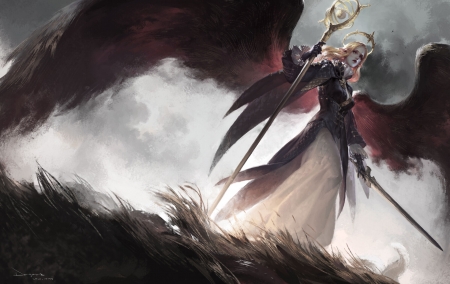 Angel - wings, black, lzzart, lzz, art, angel, girl, dark, fantasy, l zz