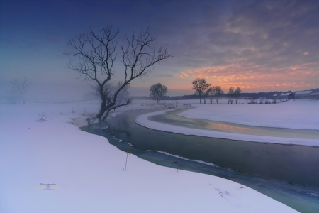 River - winter, nature, River, snow