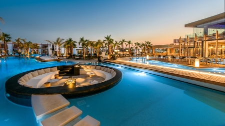 Luxury resort - Pool, Palm-trees, Resort, Greece