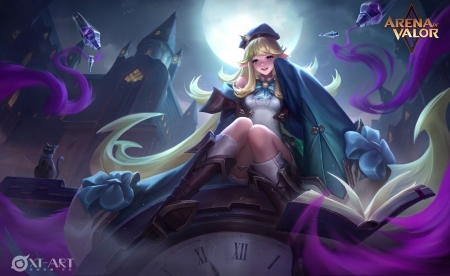 Fantasy girl - night, kody, blue, arena of valor, fantasy, moon, girl