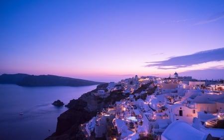 Greece - Ocean, Sunset, Santorini, Houses, Greece, Holiday, Sunrise, Sky, Beach, Sea