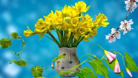 Flowers - Graphics, Yellow, Flowers, Sky