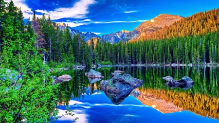 Hoover Lake In British Columbia - reflections, clouds, canada, water, mountains, forest, sky